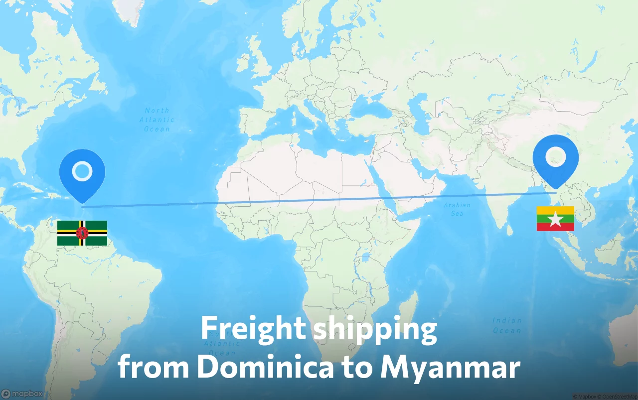 Shipping route from Dominica to Myanmar