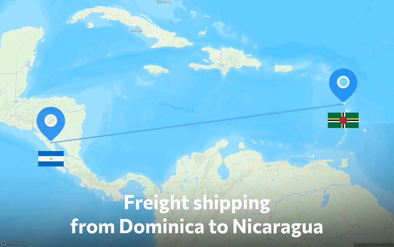 Shipping route from Dominica to Nicaragua