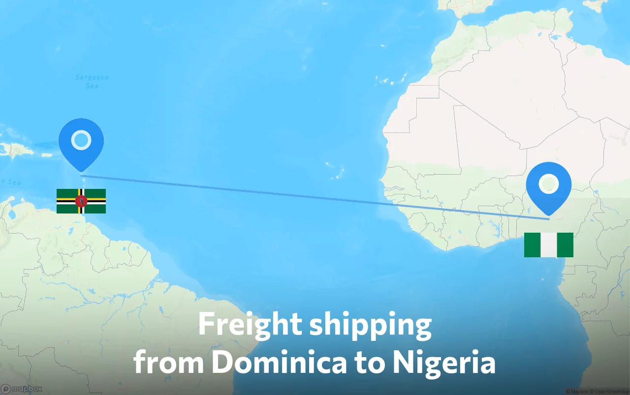 Shipping route from Dominica to Nigeria