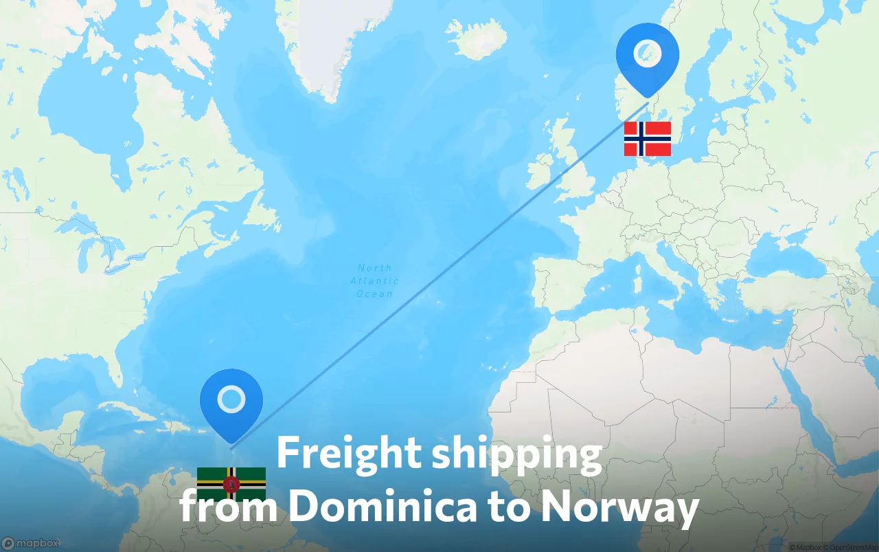 Shipping route from Dominica to Norway