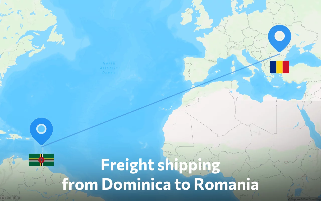 Shipping route from Dominica to Romania