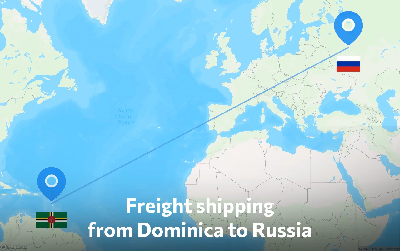 Shipping route from Dominica to Russia