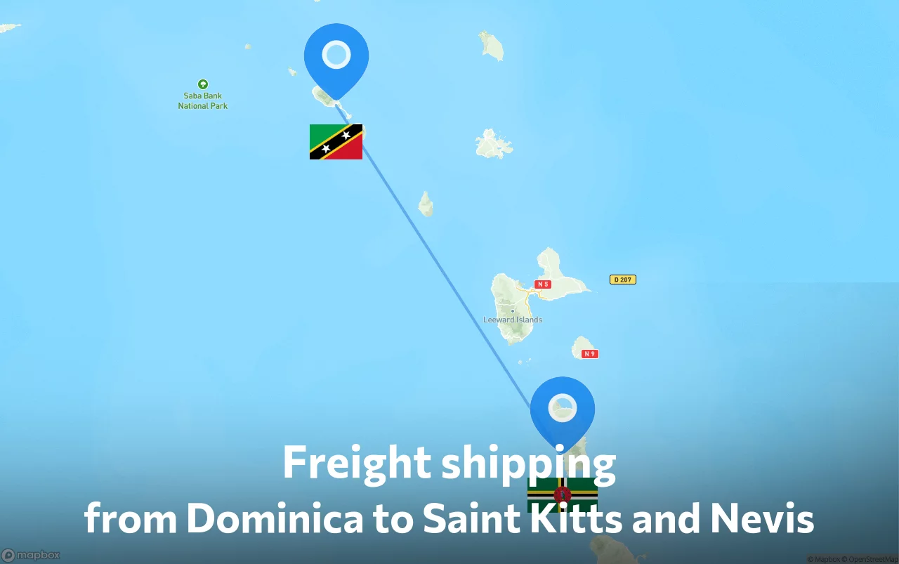 Shipping route from Dominica to Saint Kitts and Nevis