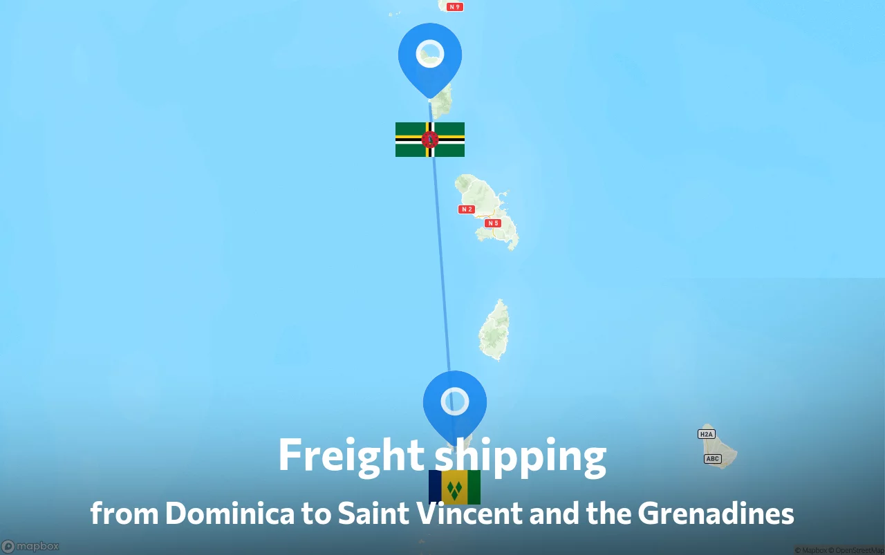 Shipping route from Dominica to Saint Vincent and the Grenadines