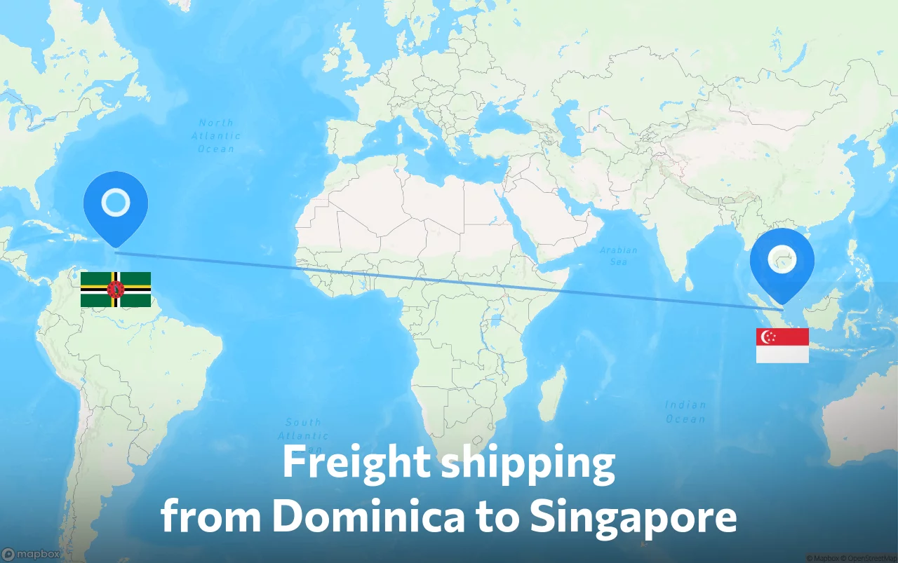 Shipping route from Dominica to Singapore