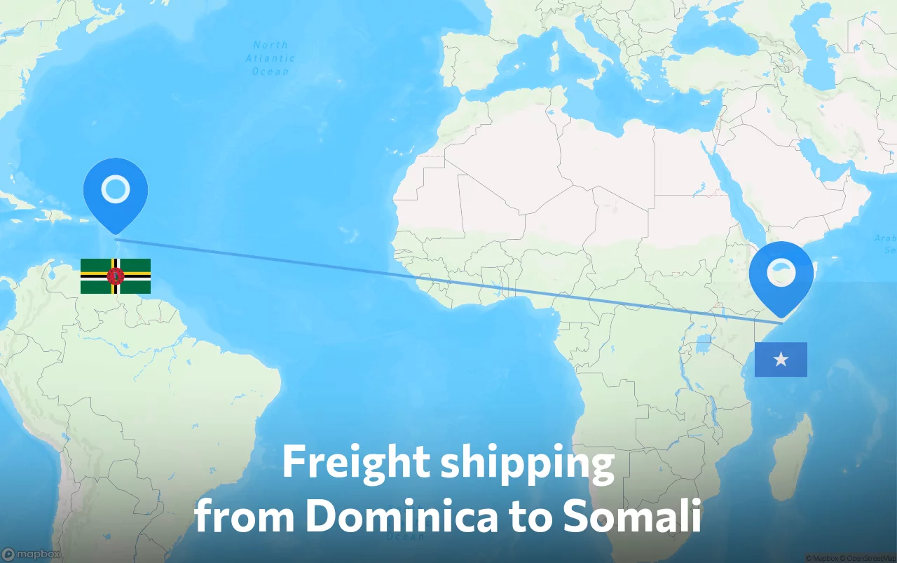 Shipping route from Dominica to Somali