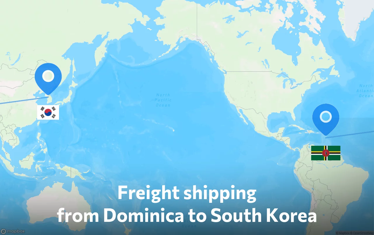 Shipping route from Dominica to South Korea