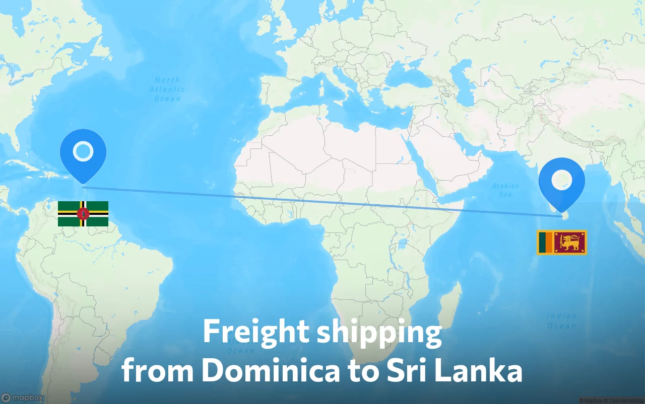 Shipping route from Dominica to Sri Lanka
