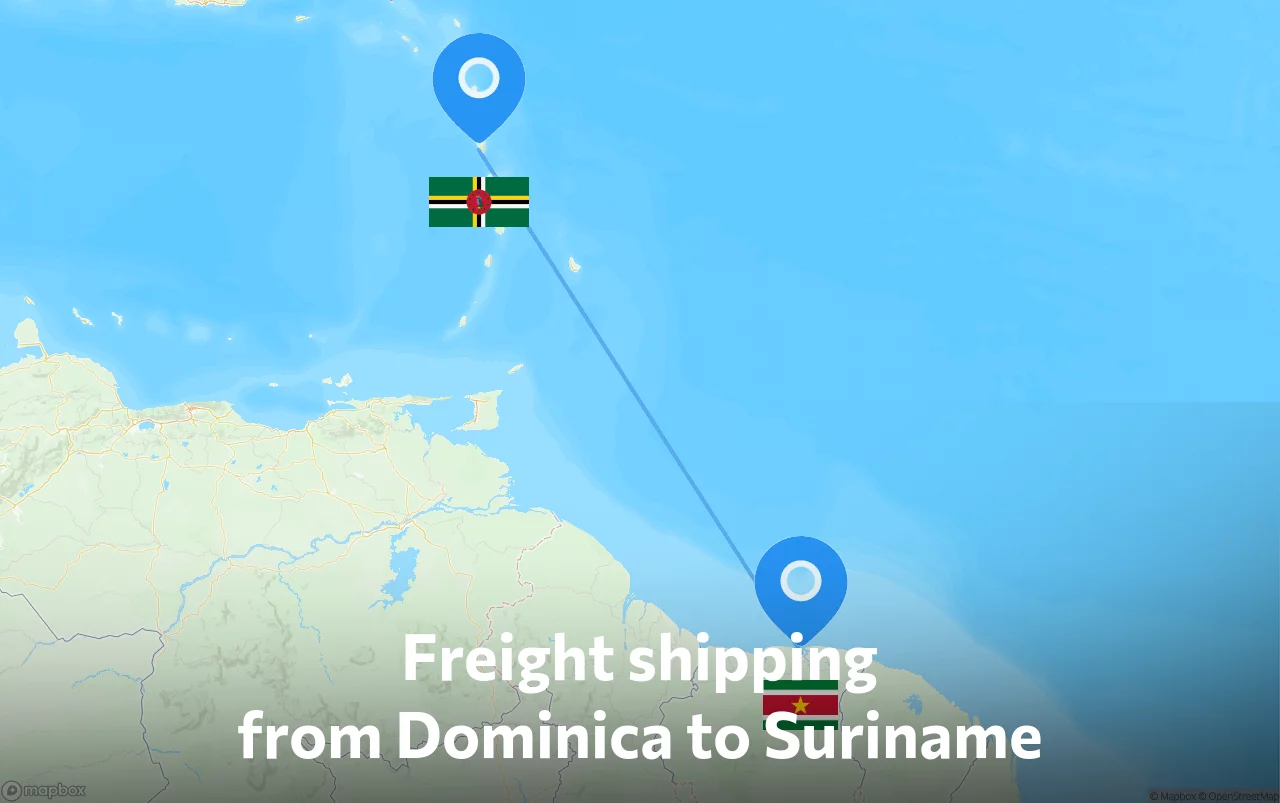 Shipping route from Dominica to Suriname