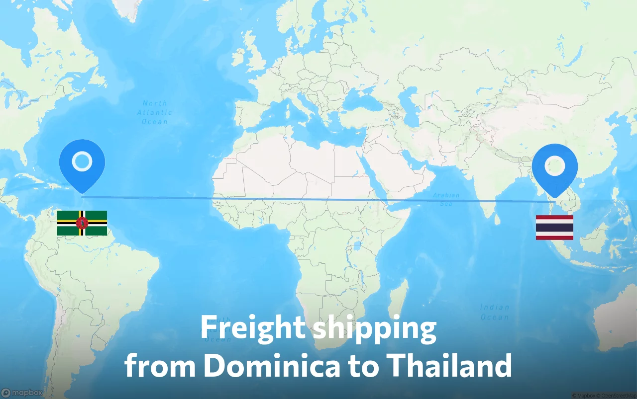 Shipping route from Dominica to Thailand