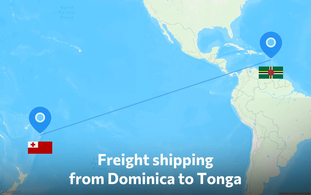 Shipping route from Dominica to Tonga
