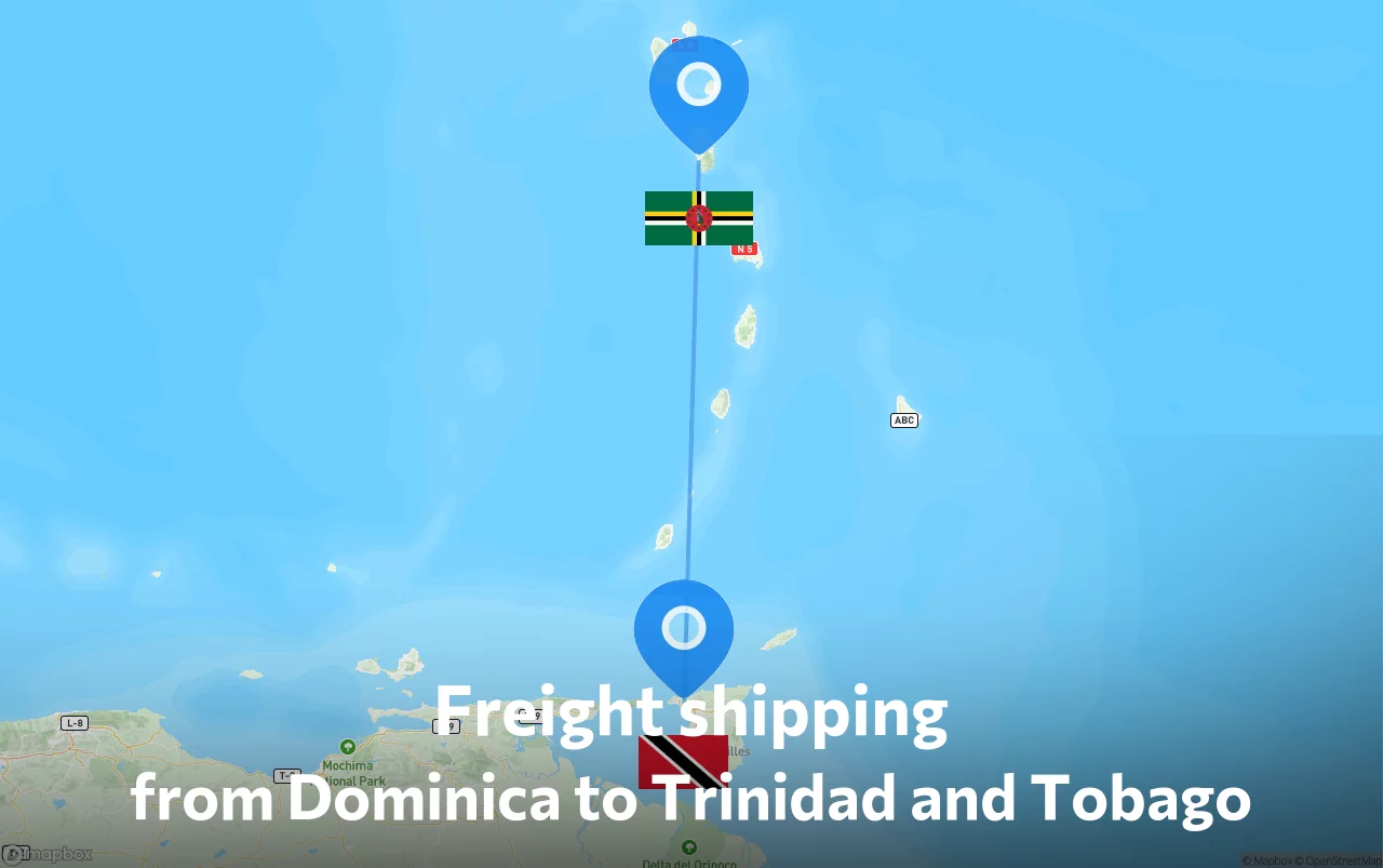 Shipping route from Dominica to Trinidad and Tobago