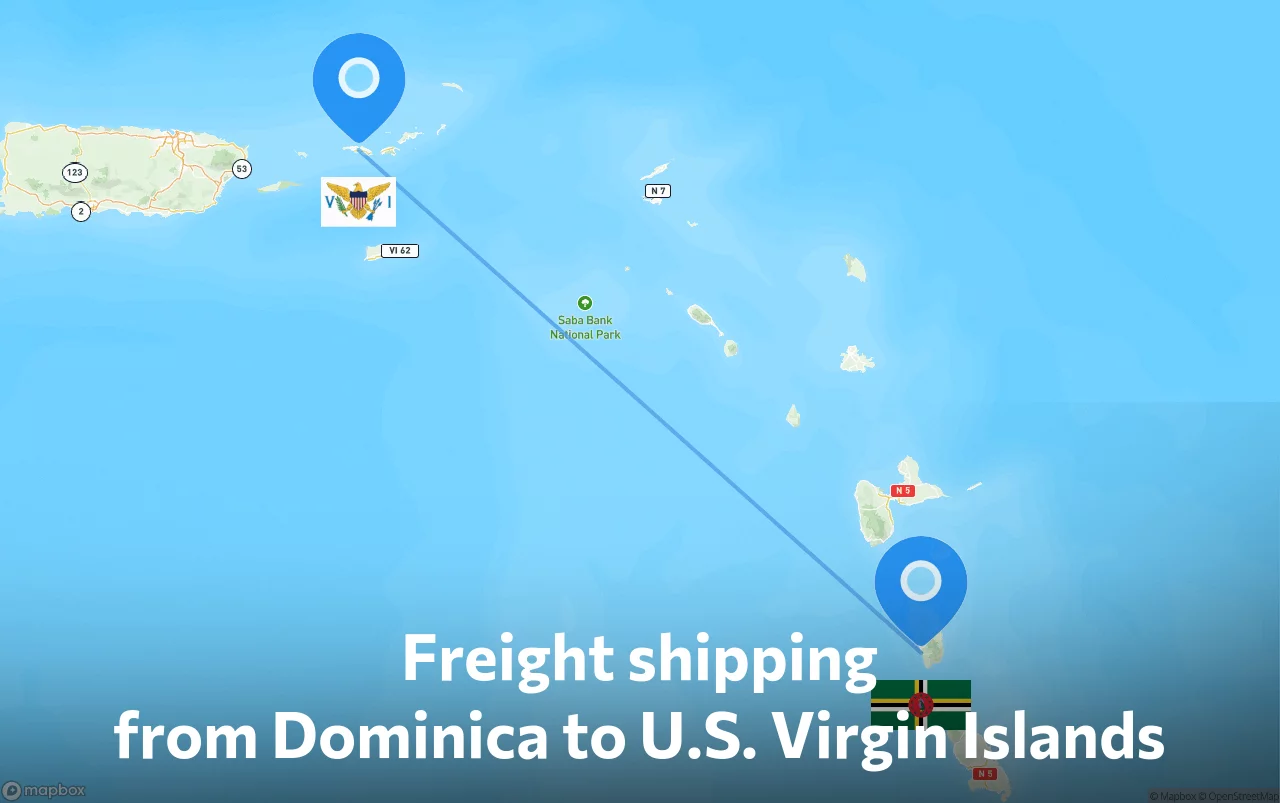 Shipping route from Dominica to U.S. Virgin Islands