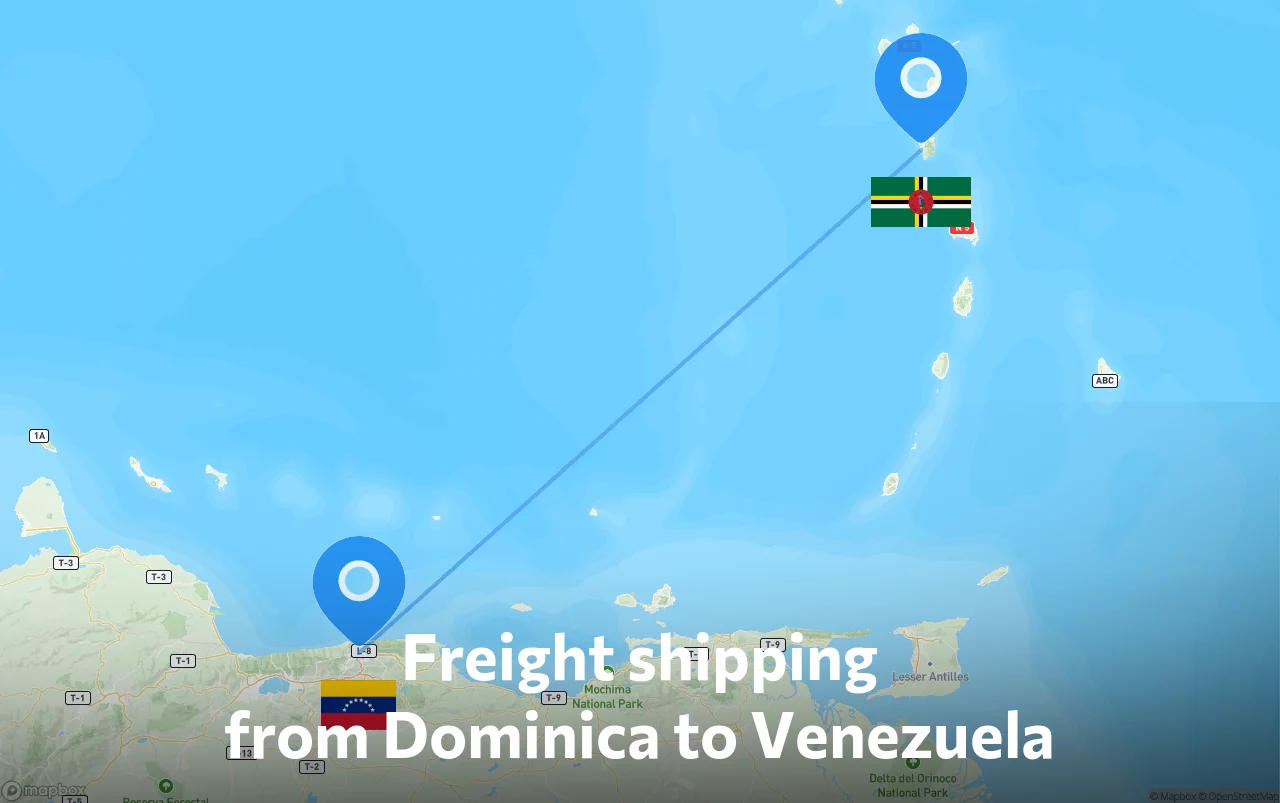 Shipping route from Dominica to Venezuela