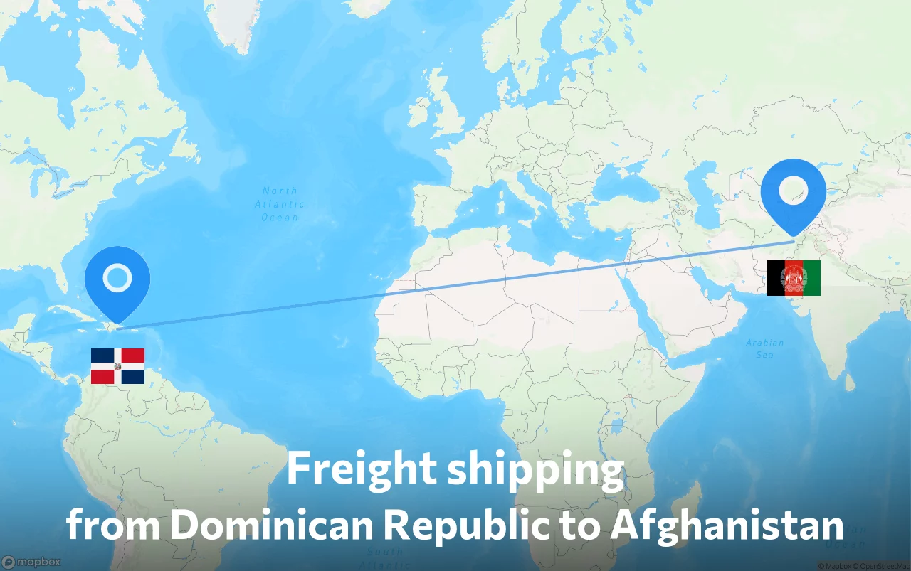 Shipping route from Dominican Republic to Afghanistan