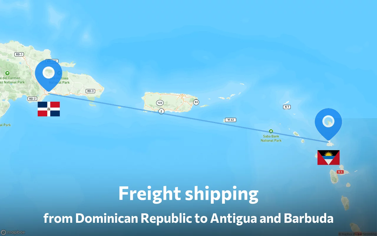 Shipping route from Dominican Republic to Antigua and Barbuda