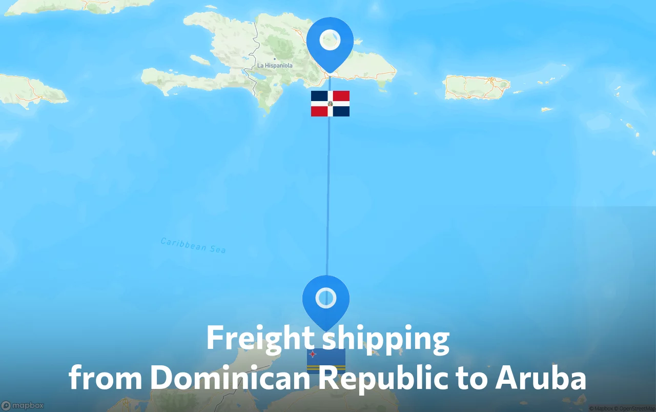 Shipping route from Dominican Republic to Aruba