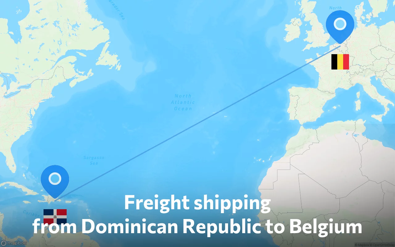 Shipping route from Dominican Republic to Belgium