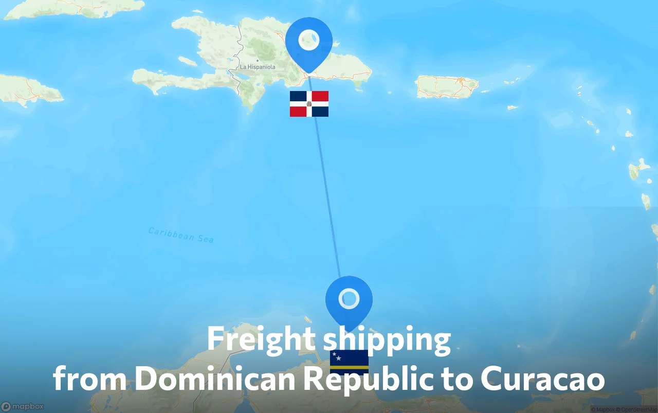 Shipping route from Dominican Republic to Curacao