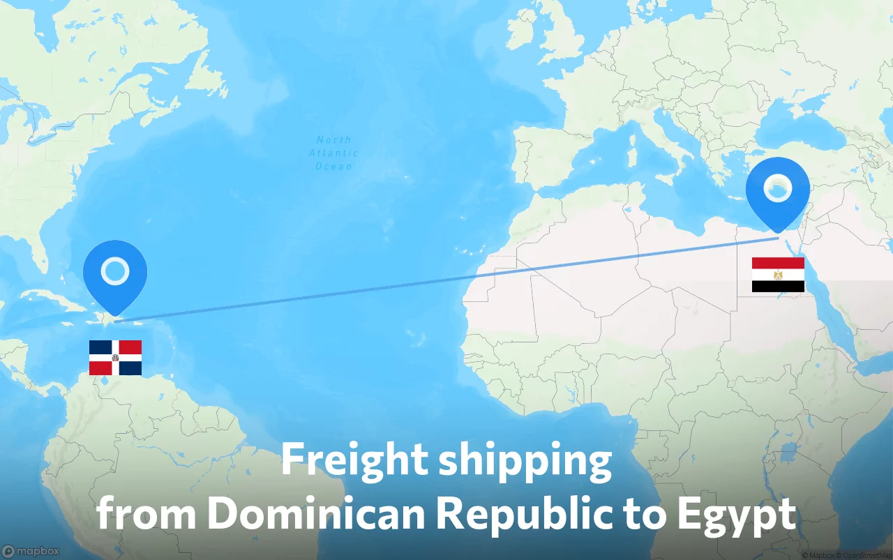 Shipping route from Dominican Republic to Egypt