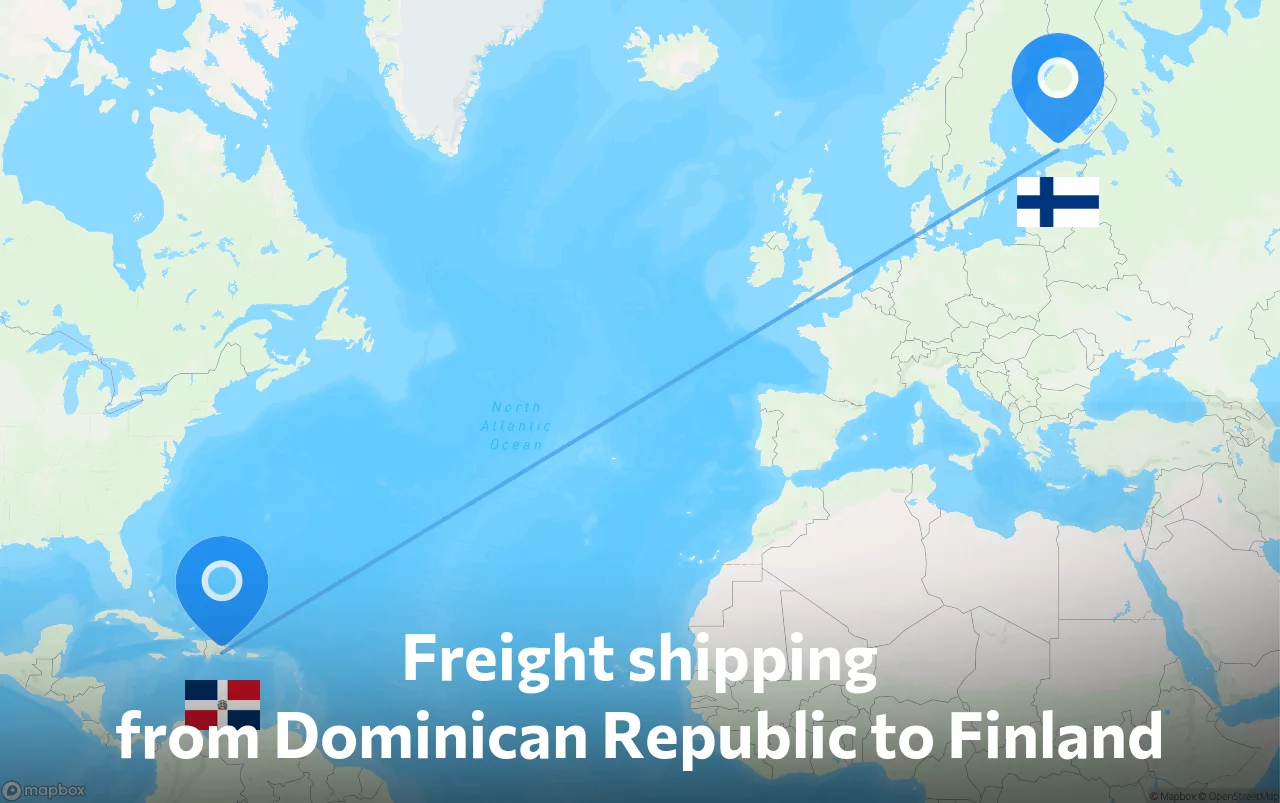 Shipping route from Dominican Republic to Finland