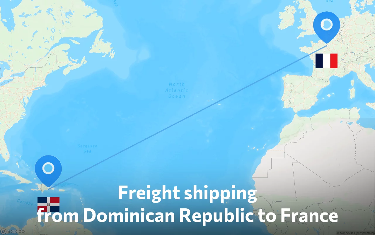 Shipping route from Dominican Republic to France