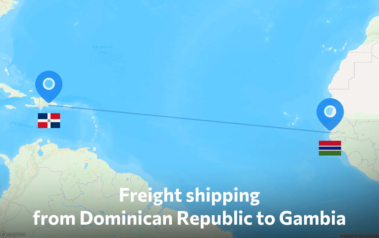 Shipping route from Dominican Republic to Gambia