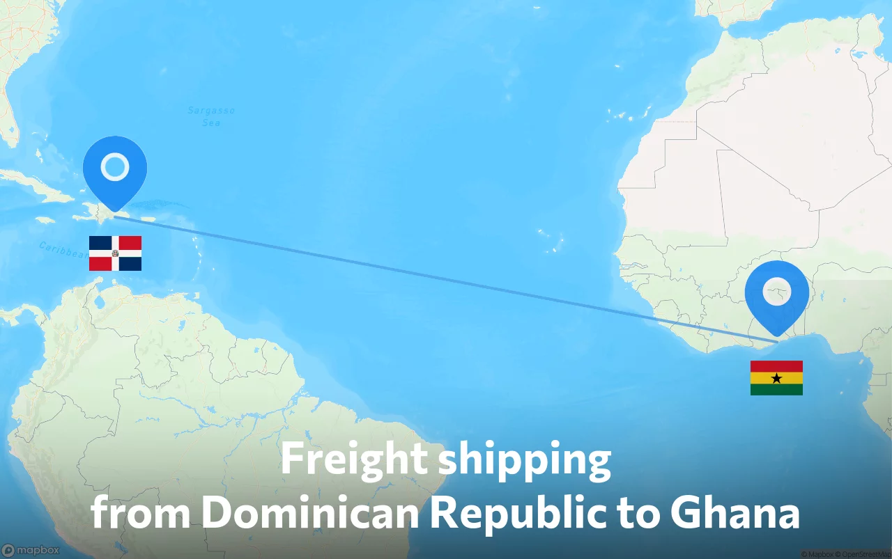 Shipping route from Dominican Republic to Ghana