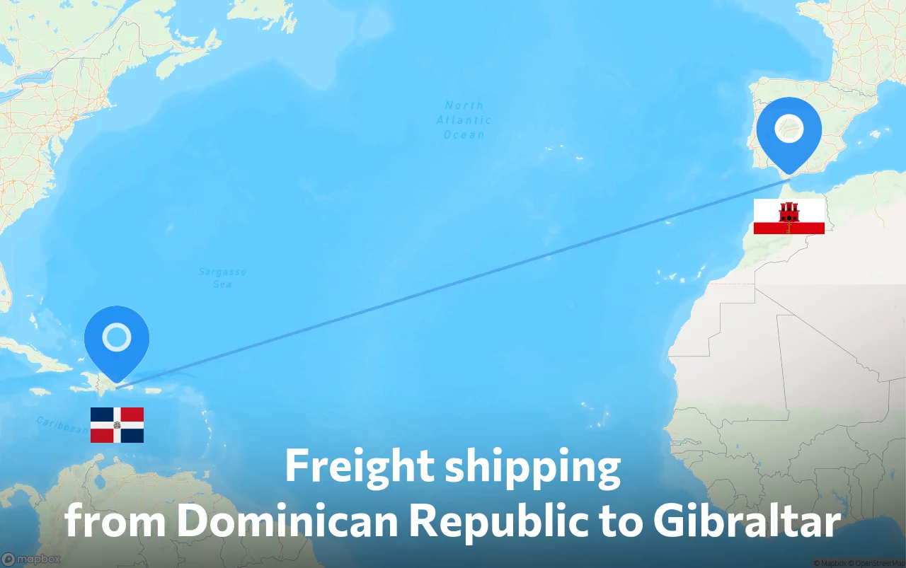 Shipping route from Dominican Republic to Gibraltar