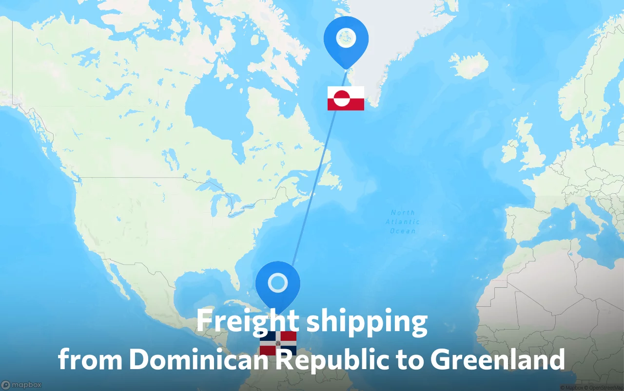 Shipping route from Dominican Republic to Greenland