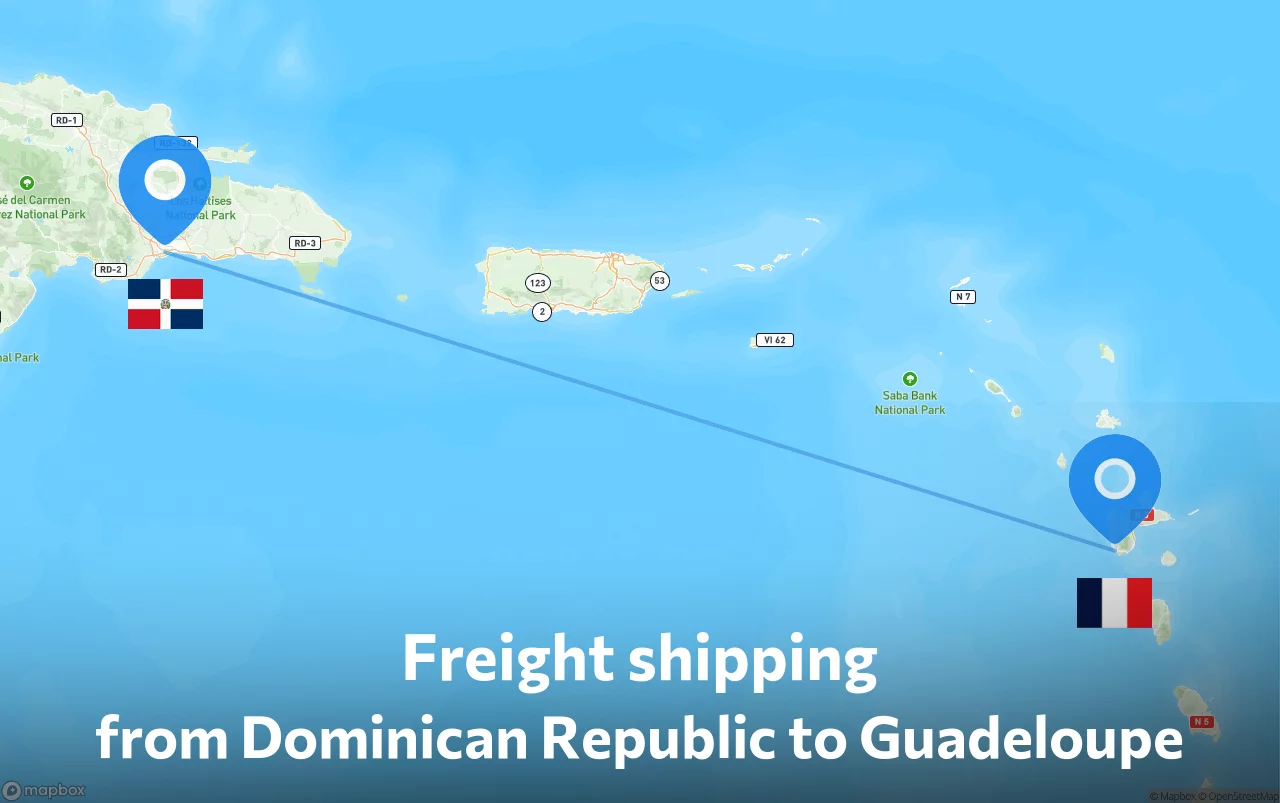 Shipping route from Dominican Republic to Guadeloupe