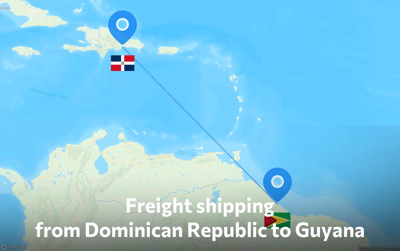 Shipping route from Dominican Republic to Guyana