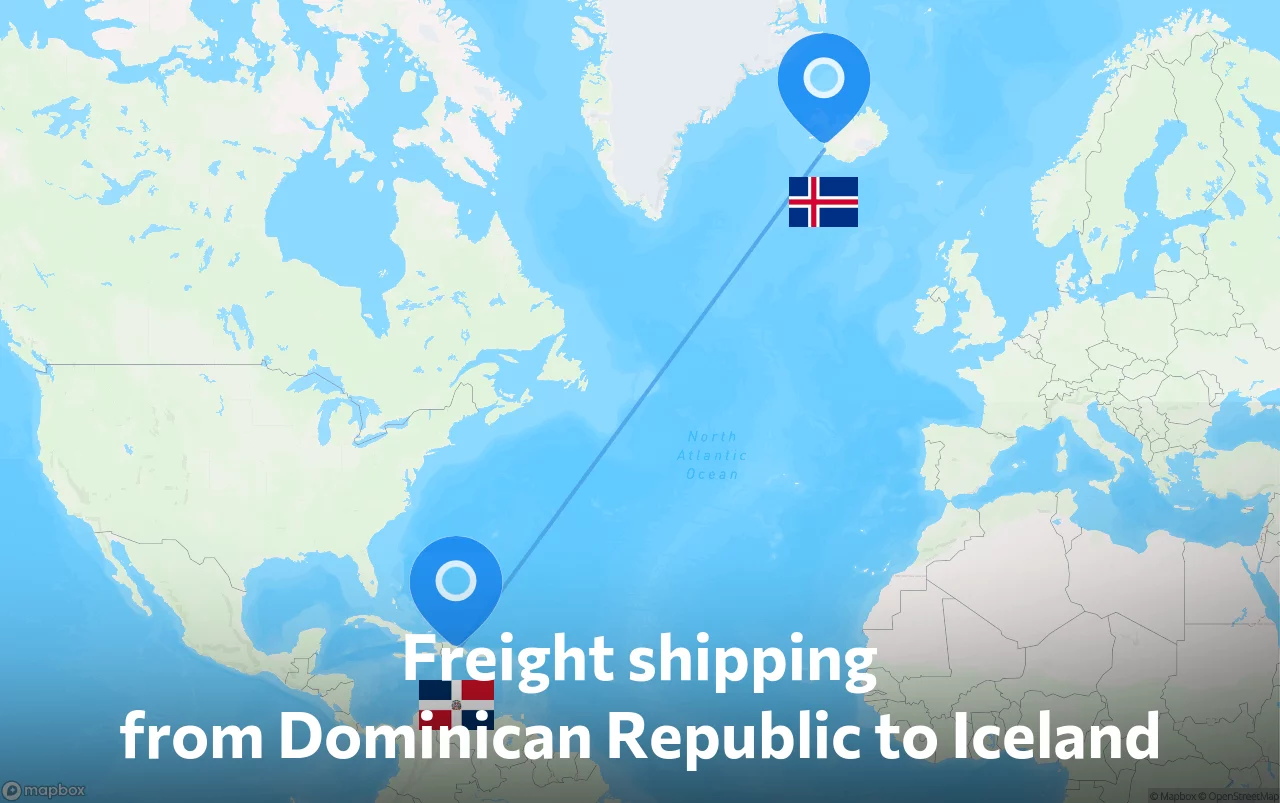 Shipping route from Dominican Republic to Iceland