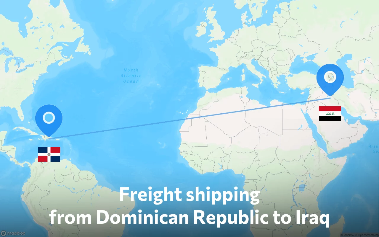 Shipping route from Dominican Republic to Iraq