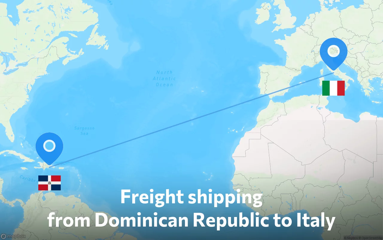 Shipping route from Dominican Republic to Italy