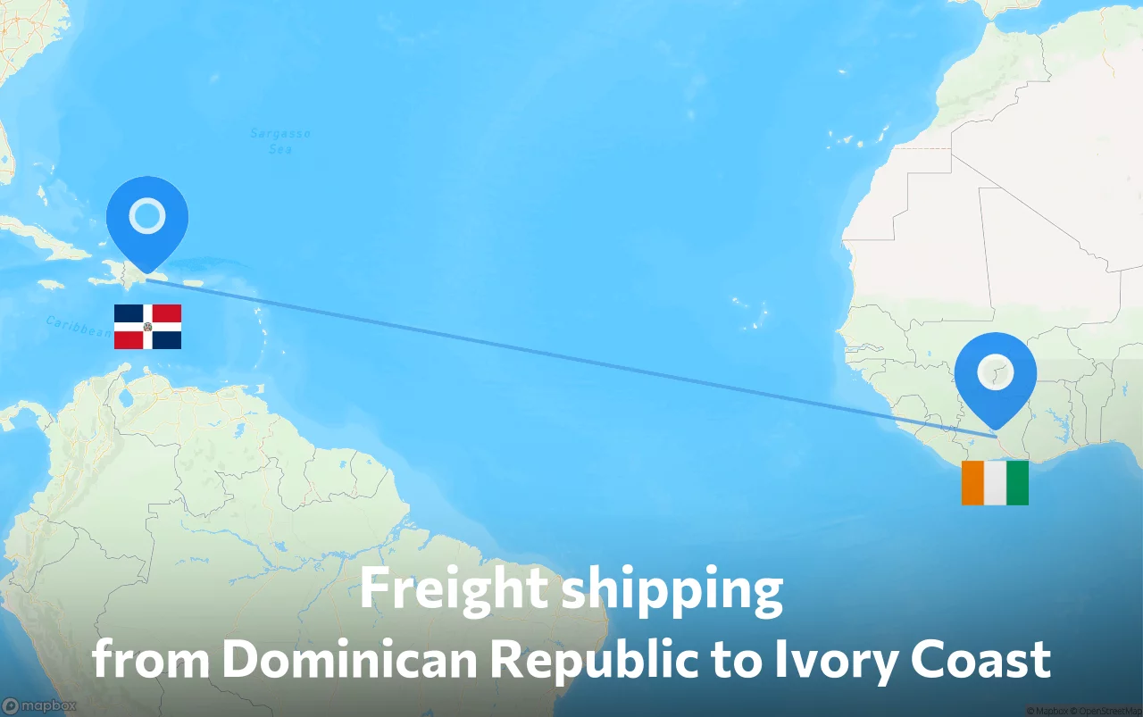 Shipping route from Dominican Republic to Ivory Coast