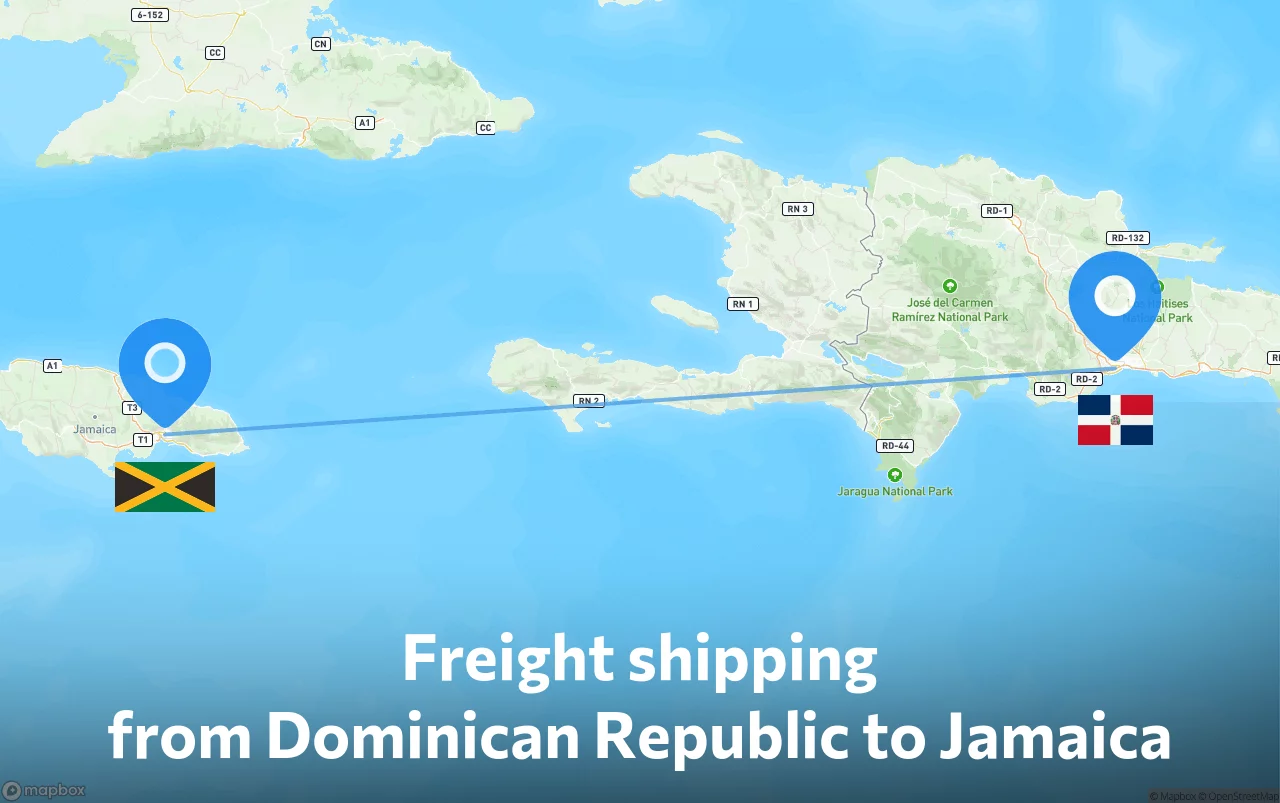 Shipping route from Dominican Republic to Jamaica