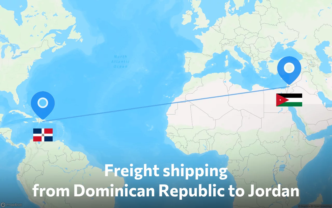Shipping route from Dominican Republic to Jordan