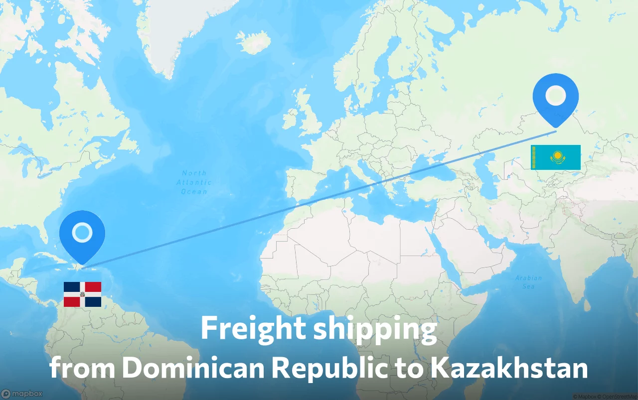 Shipping route from Dominican Republic to Kazakhstan