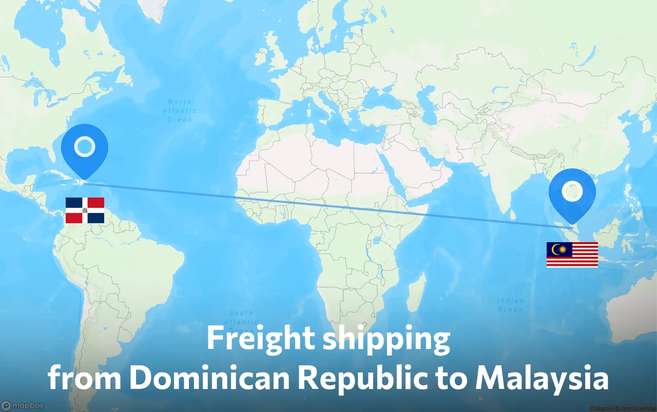 Shipping route from Dominican Republic to Malaysia