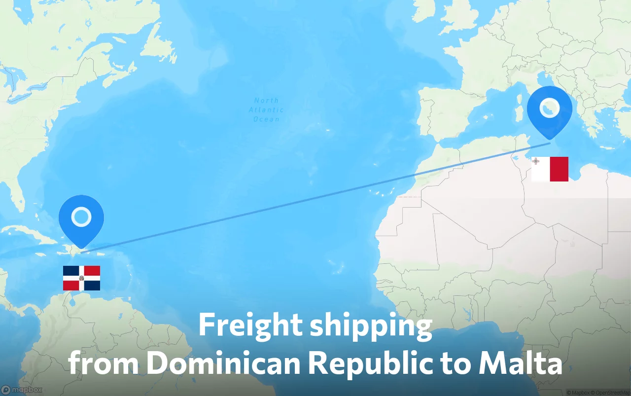 Shipping route from Dominican Republic to Malta