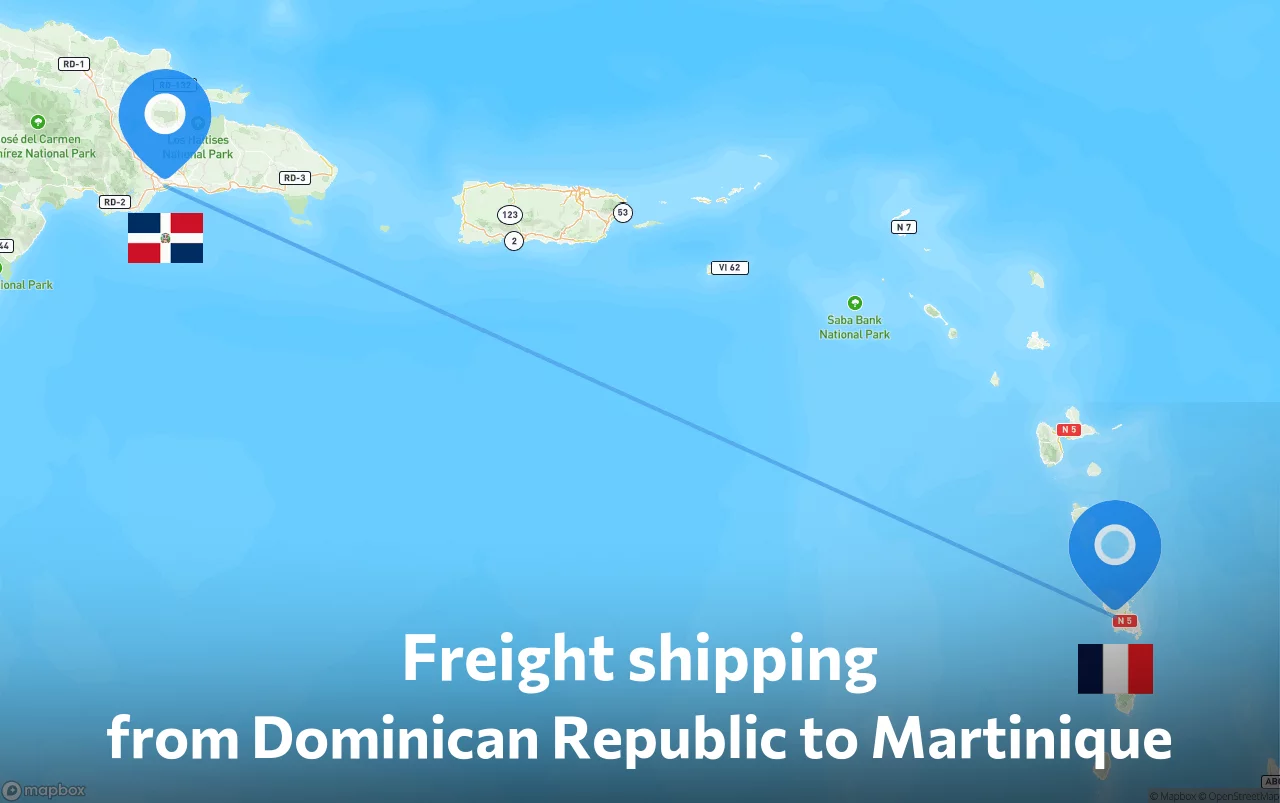 Shipping route from Dominican Republic to Martinique