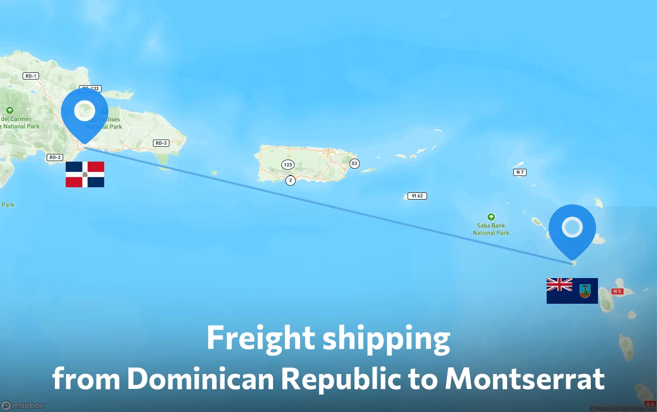 Shipping route from Dominican Republic to Montserrat