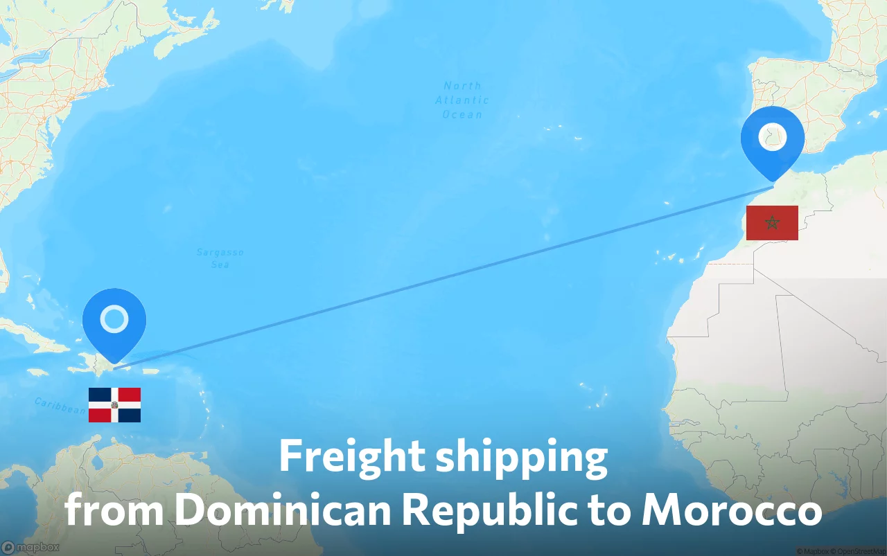 Shipping route from Dominican Republic to Morocco