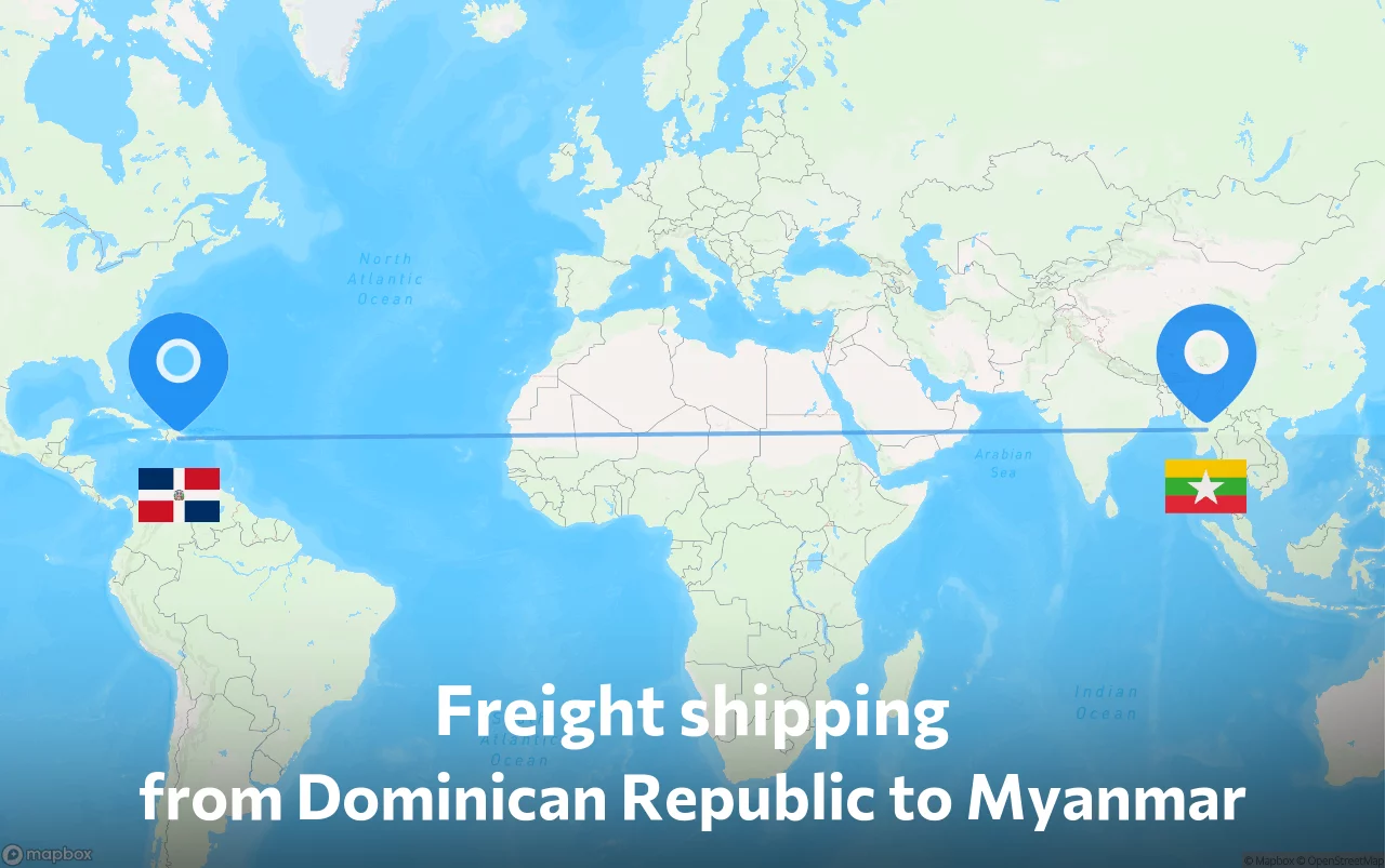 Shipping route from Dominican Republic to Myanmar