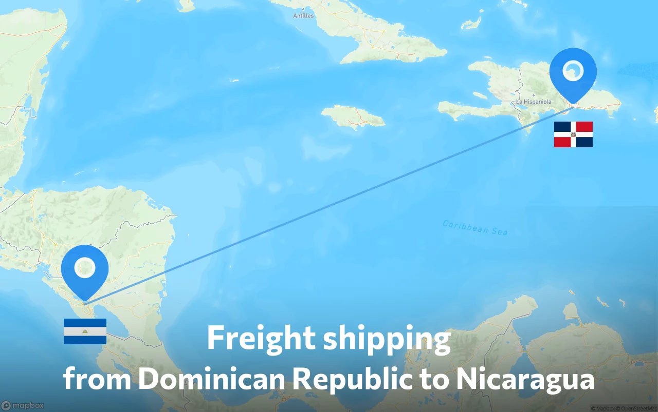 Shipping route from Dominican Republic to Nicaragua