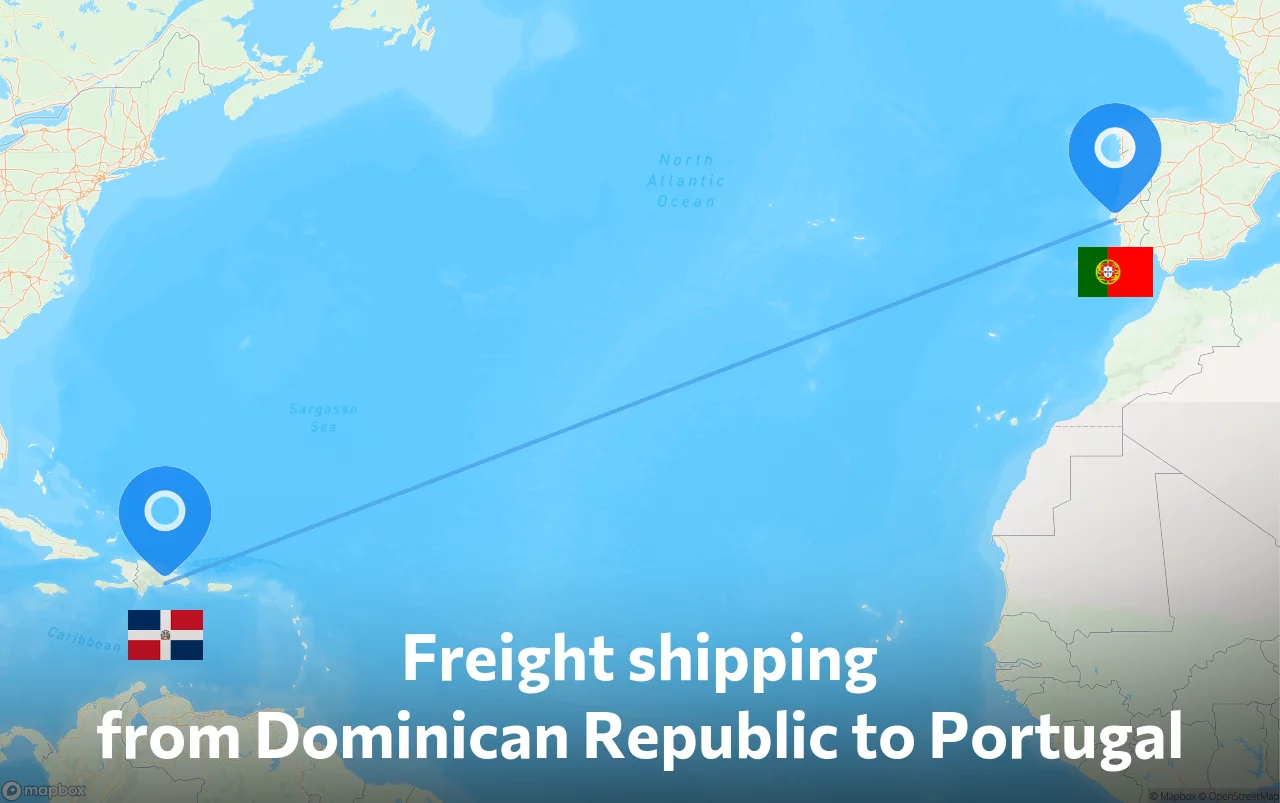 Shipping route from Dominican Republic to Portugal