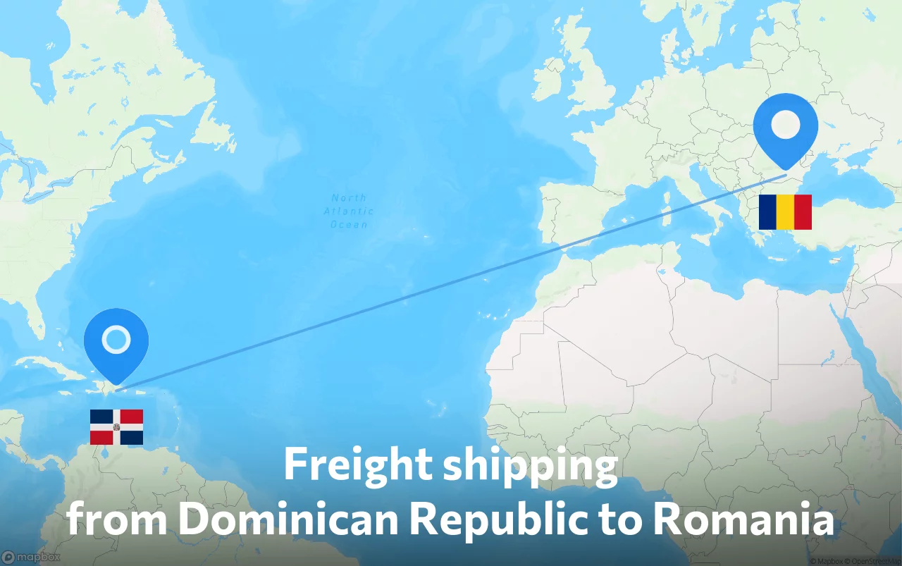 Shipping route from Dominican Republic to Romania