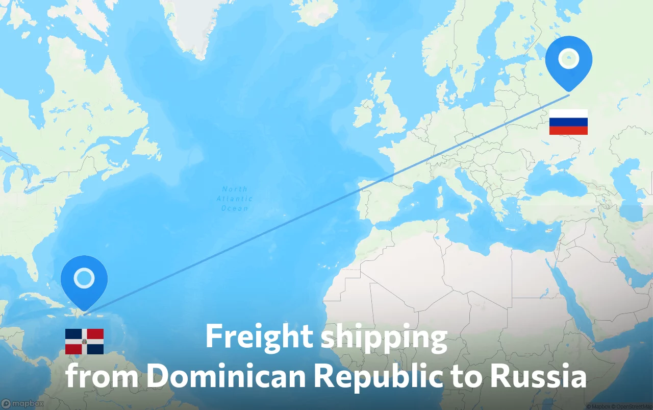 Shipping route from Dominican Republic to Russia