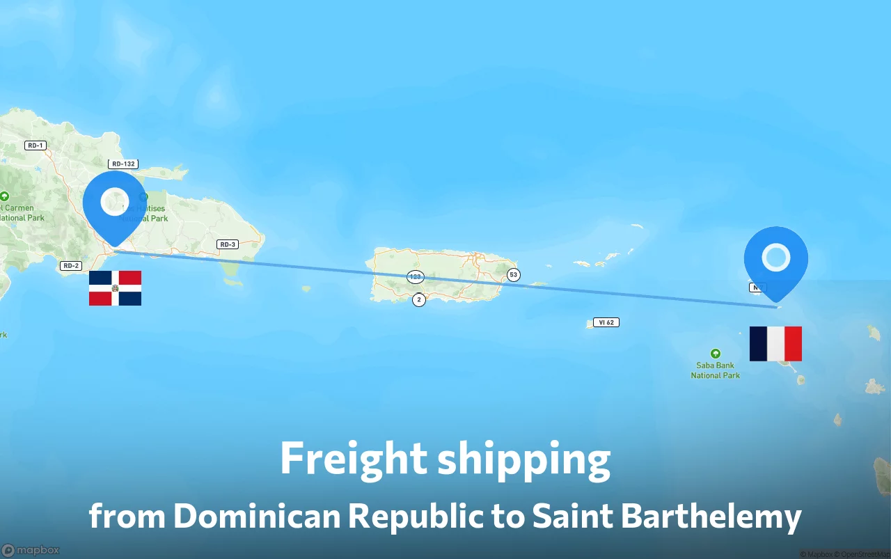 Shipping route from Dominican Republic to Saint Barthelemy